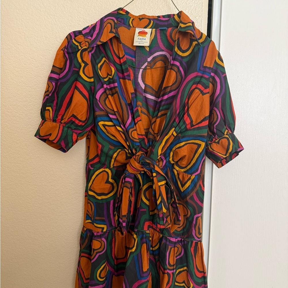 Farm Rio X Anthropologie Multicolor Heart Tie-Front Dress - Orange & Purple